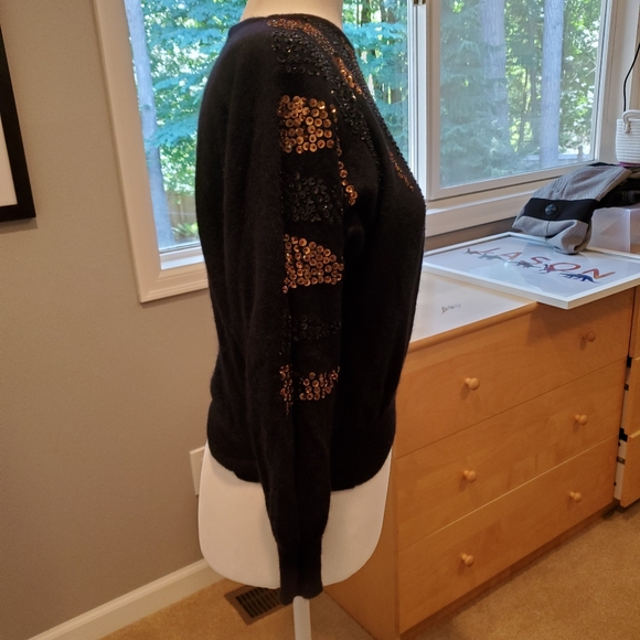Gorgeous VINTAGE 80S Black Sequined Sweater Size 6 Gold Silver Sequins - Picture 5 of 6
